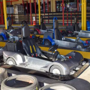 Side view of F1 and Super Go Karts
